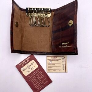 Vtg Buxton Key-Tainer Top‎ Grain Cowhide Leather Trifold 6 Key Wallet Brown #17